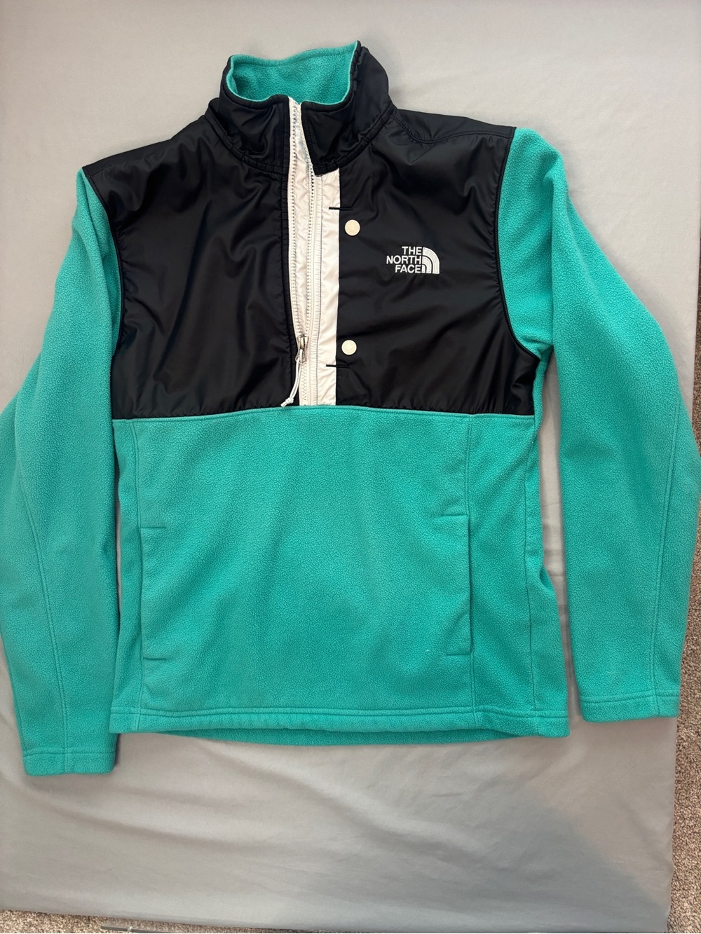 The North Face Teal and Black Half-Zip Fleece Pullover